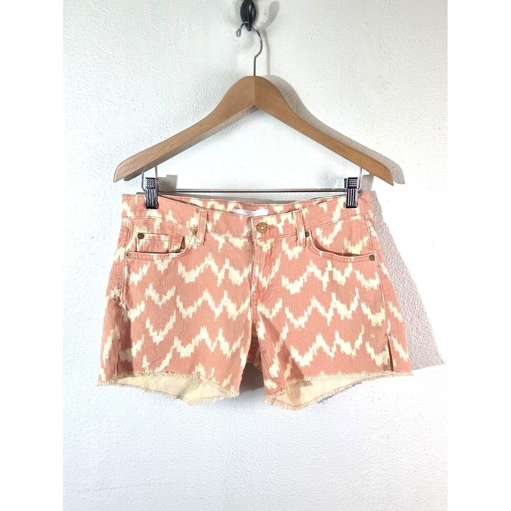 Seven For All Mankind Shorts Womens 27 Pink Ikat Tribal Print Stretch Denim USA